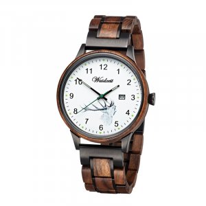 Men's wooden watch HUBERTUS with deer