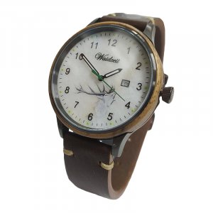 Men's wooden watch HUBERTUS with leather strap