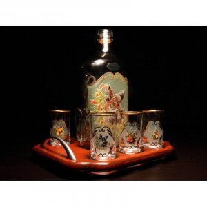 Jagerglass - Set with bottle 0,5l on small tray + liqueur 30 ml
