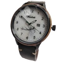 Men's wooden watch HUBERTUS with leather strap
