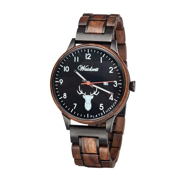 Men's wooden watch Hubertus Platzhirsch Nachtschwarz